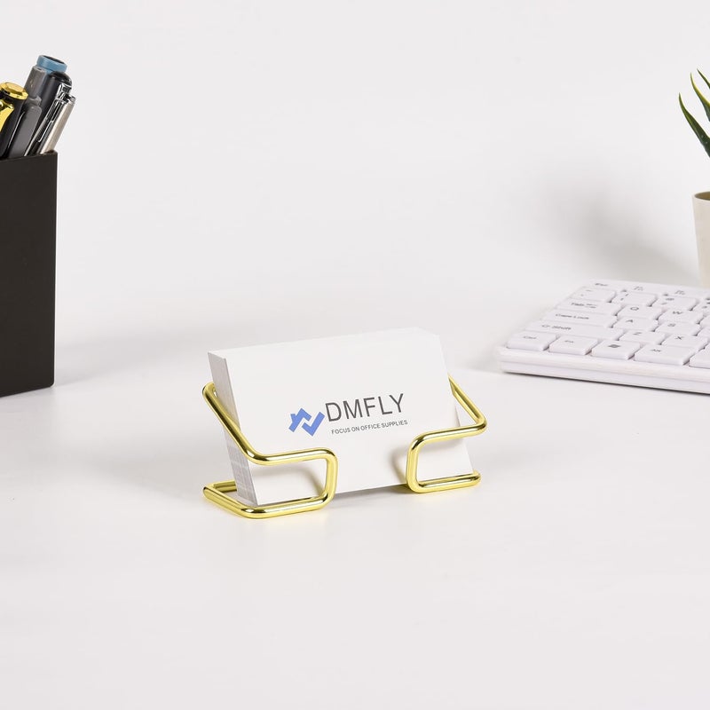 DMFLY Metal Business Card Holder for Desk, Cute Card Display Stand, Compatible with Various Countertops, Gold - Image 3